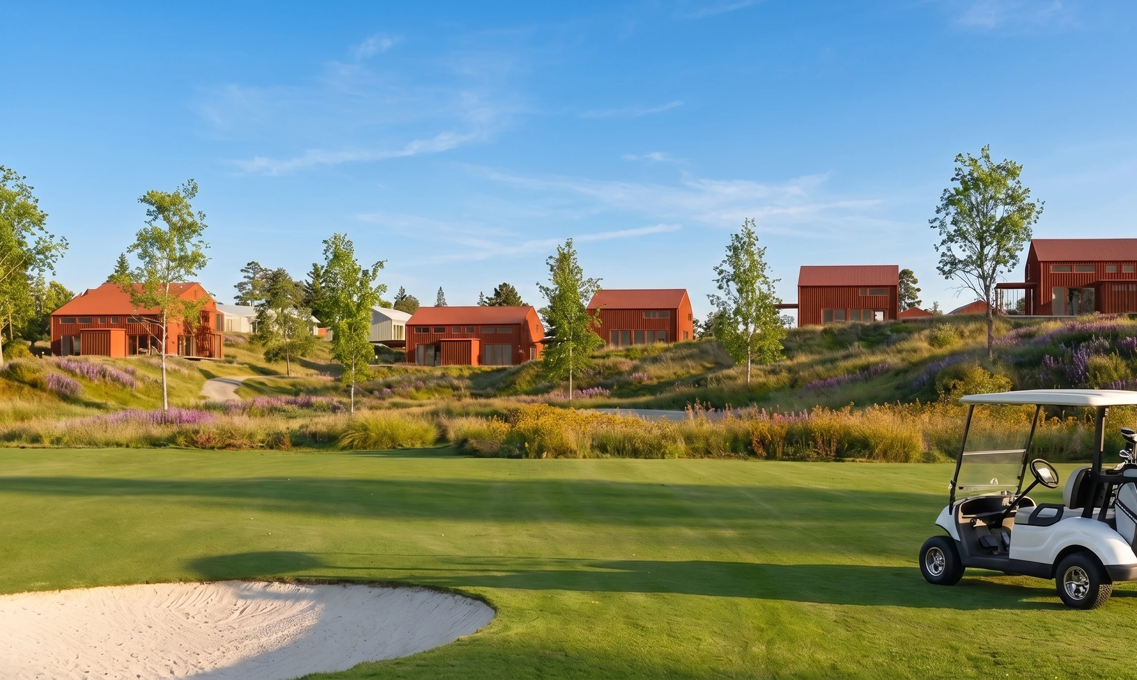 Klubbhusens parhus sedda från golfbanan