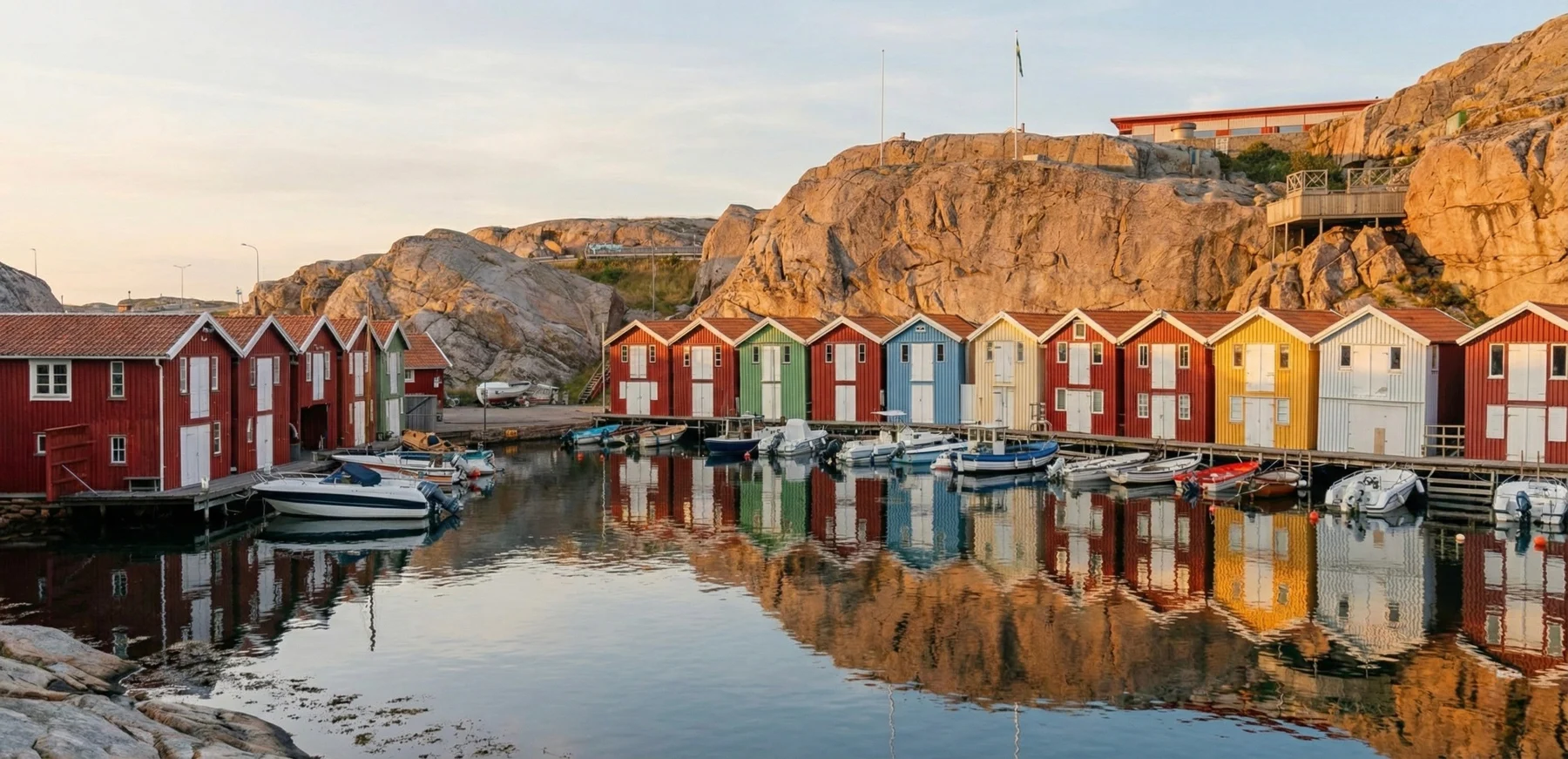 Sjöbodar och båtar i Smögen
